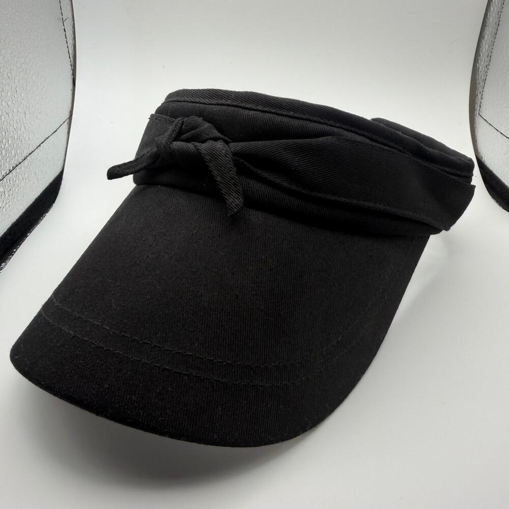 Black Cotton Sun Visor Hat Bow Detail Adjustable Women’s Unbranded